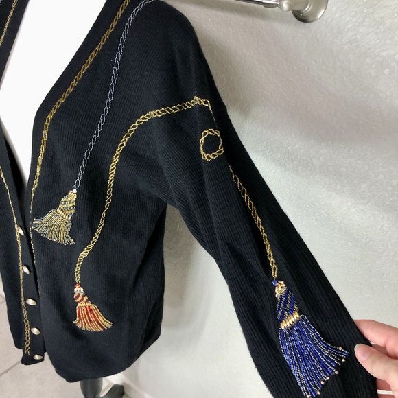 Stunning 80s Vintage Beaded Cardigan Sweater - Size Women's Large (L) - Picture 4 of 9